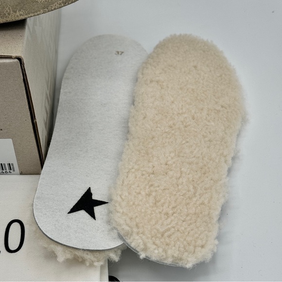 NWT Golden Goose Superstar Sabot Shearling Glitter Sneaker Mule Natural / Silver - Picture 14 of 16